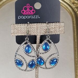 Paparazzi Silver Teardrop Earrings with Blue Accents